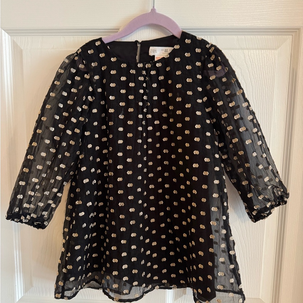 Zara Black and Gold Blouse with Sheer Elegance